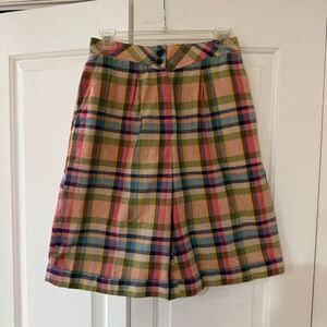 Vintage 80s 90s Gant Plaid High Waist Pleated Cotton Trouser Shorts Cottagecore
